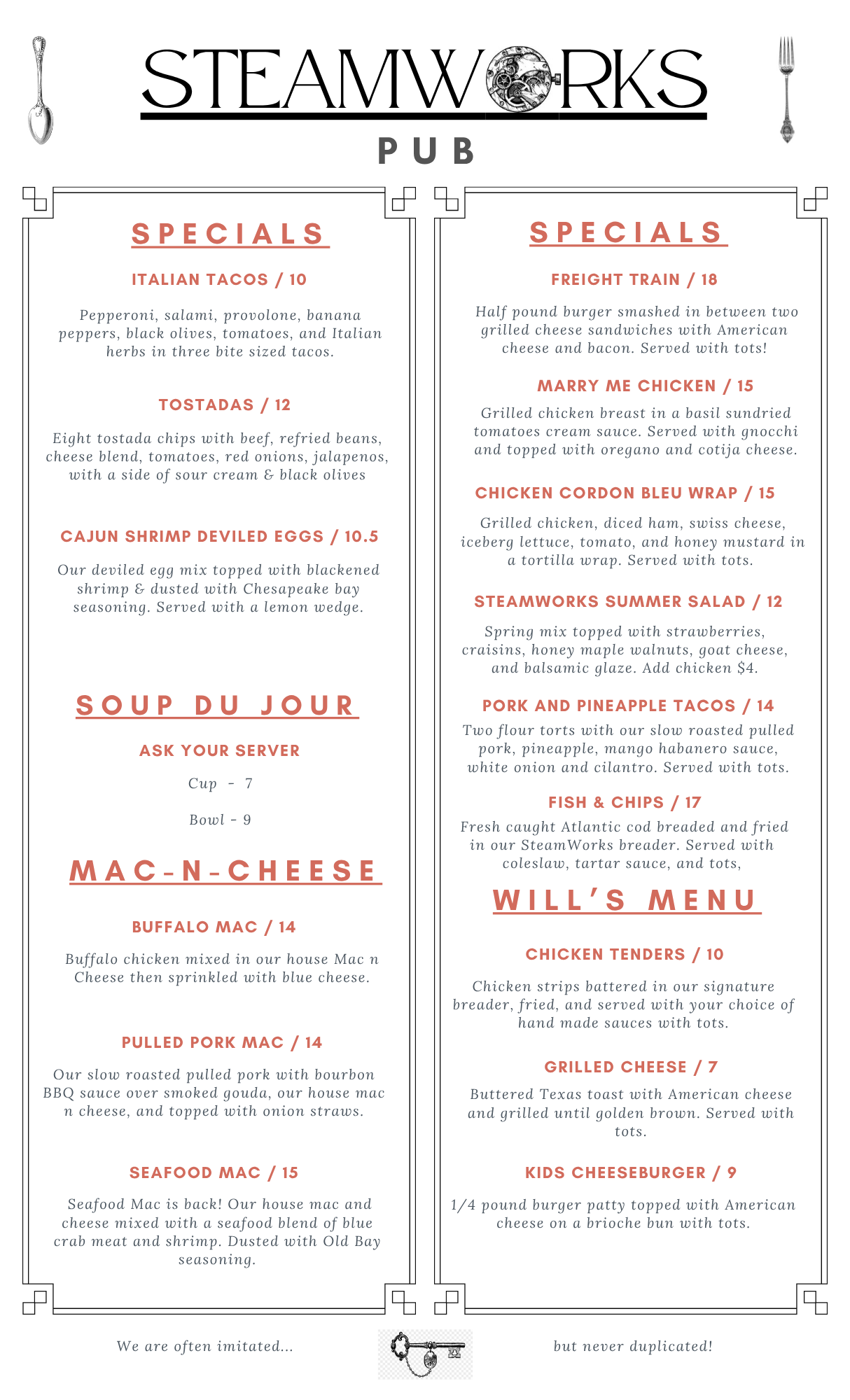 Today's featured special from the SteamWorks kitchen