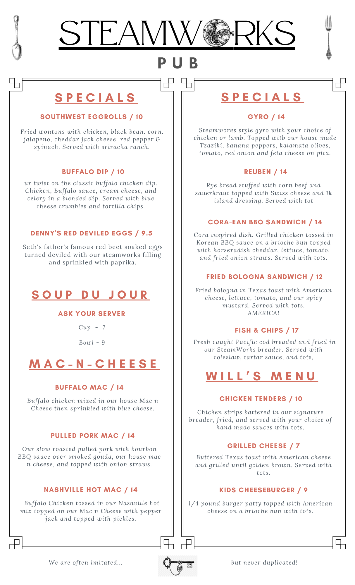 Today's featured special from the SteamWorks kitchen