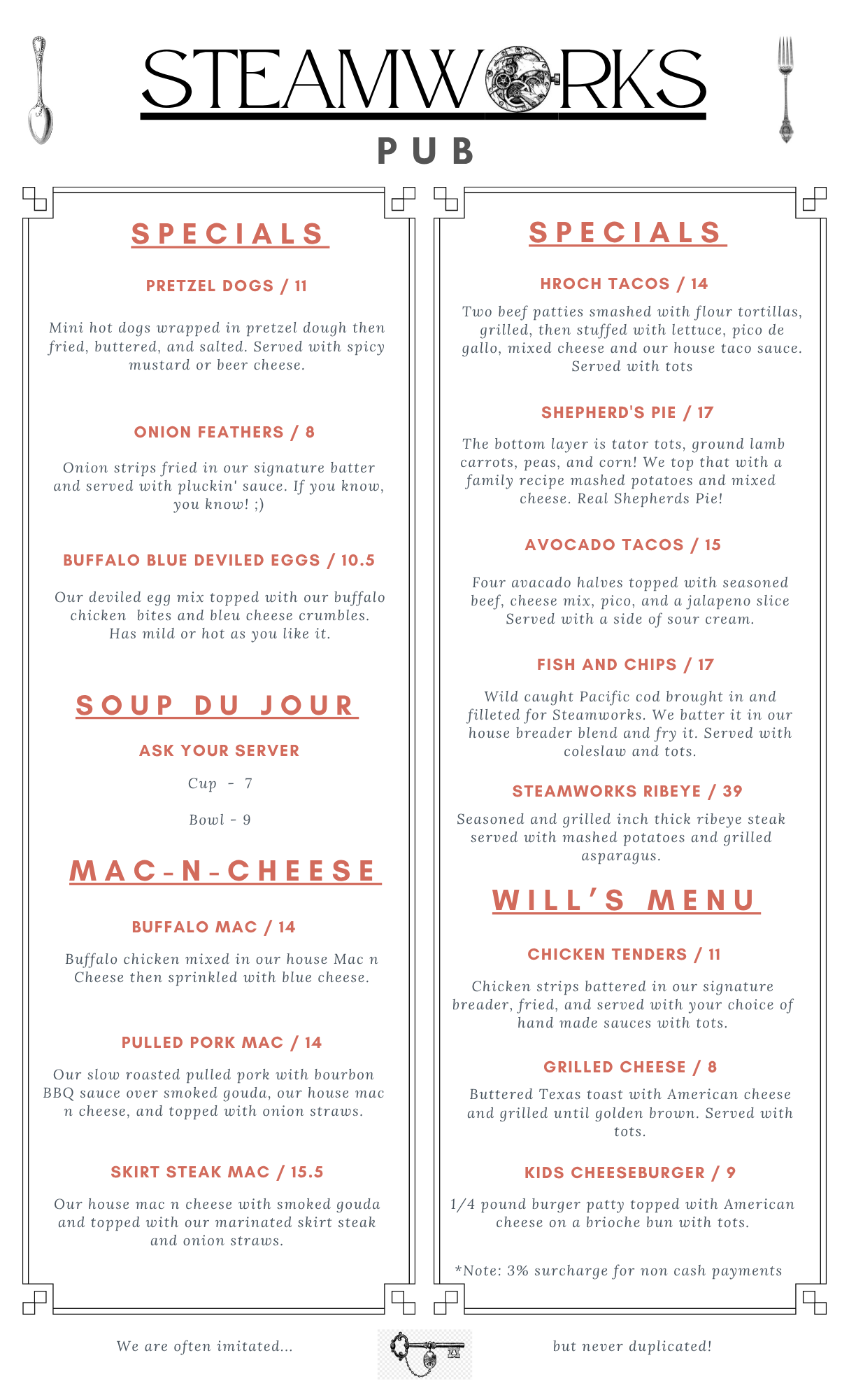 Today's featured special from the SteamWorks kitchen