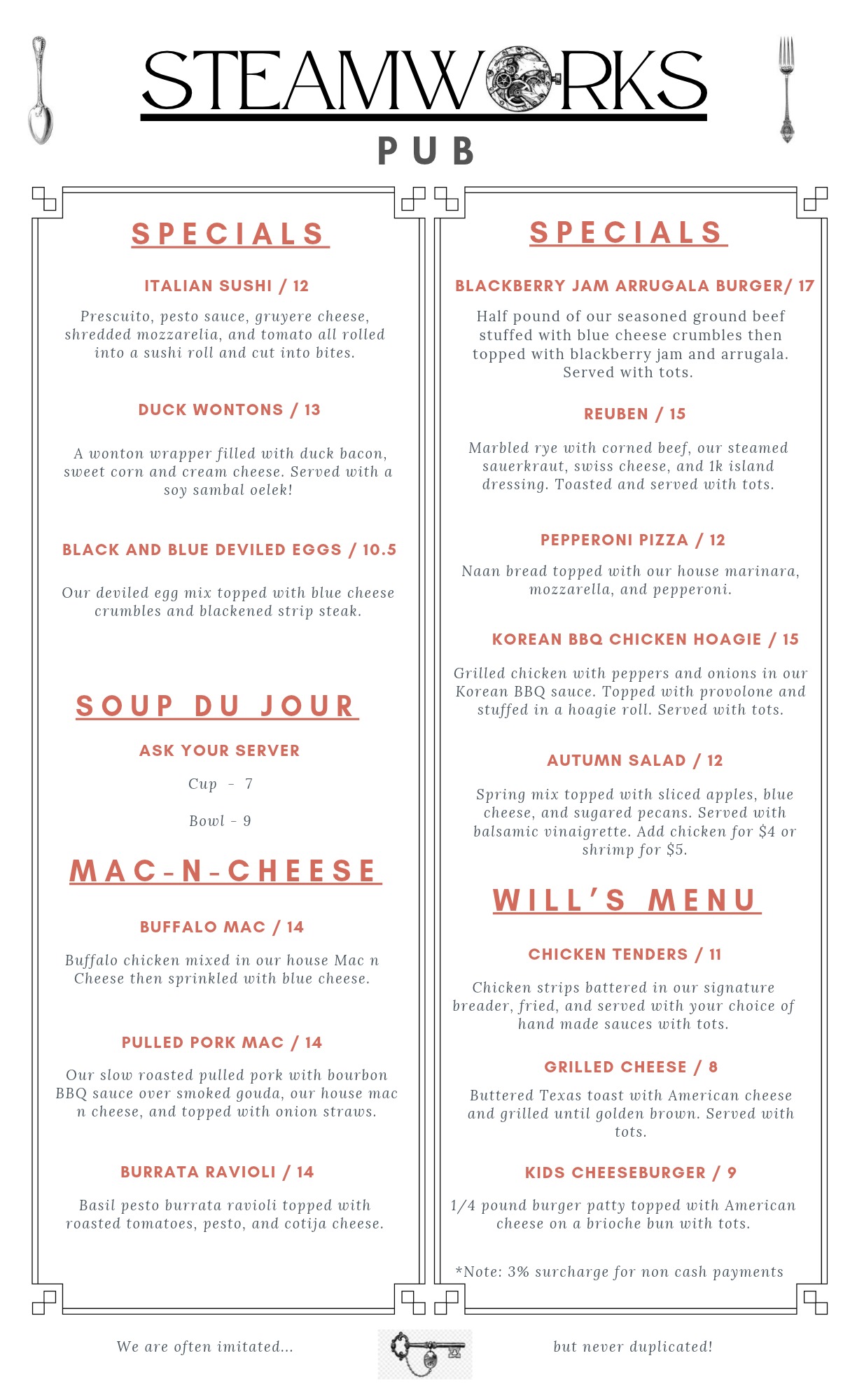 Today's featured special from the SteamWorks kitchen
